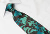 Charles Jourdan Rhinestone Silk Tie Turquoise Floral Orchids On Black - San-Dee