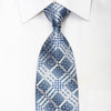 Christian Aujard Men's Silk Rhinestone Necktie Silver Checkered On Blue With Sparkles - San-Dee