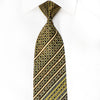 Crocodile Men's Crystal Silk Necktie Green Geometric & Striped On Dark Brown With Sparkles - San-Dee