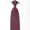 Daks Men’s Crystal Silk Necktie Blue Paisley On Burgundy - 1