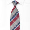 Daks Men’s Crystal Silk Necktie Burgundy Gray Blue Striped 