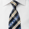 Daks Men’s Rhinestone Silk Necktie Blue Ivory Plaids With 