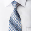 Daks Rhinestone Silk Necktie Blue Checker On Silver With Gold Sparkles - San-Dee