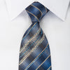 Daks Rhinestone Silk Necktie Golden Stripes On Blue With 