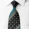 Daks Rhinestone Silk Necktie Paisley Floral Checker On Blue 