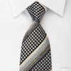 Daks Rhinestone Silk Necktie Silver Stripes On Black With 