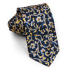 Daks Silk Neck Tie Golden Floral Design On Navy Blue With 