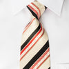 Daks Silk Necktie Black Orange Stripes On Cream White With Rhinestones - San-Dee