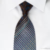 Daks Silk Tie Silver Blue Micro Squares On Brown With Bling Rhinestone & Sparkles - San-Dee