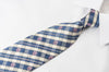 Daks Woven Silk Rhinestone Necktie Blue Striped On Cream With Silver Sparkles - San-Dee