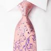 Danie Hechter Rhinestone Silk Necktie Scrolls On Pink With Silver Sparkles - San-Dee