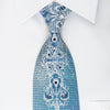 Daniel Hechter Bling Silk Tie Silver Damask On Turquoise Violet With Rhinestones - San-Dee