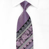 Daniel Hechter Men's Crystal Silk Necktie Purple Striped & Floral On Black With Silver Sparkles - San-Dee