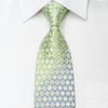 Daniel Hechter Men's Rhinestone Silk Necktie Green Geometric Lattice On Silver With Sparkles - San-Dee