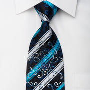 Daniel Hechter Men's Silk Necktie Damask Rhinestones & Stripes On Black - San-Dee