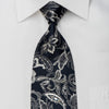 Daniel Hechter Mens Silk Necktie Silver Paisley On Black Sparkling With Rhinestones - San-Dee