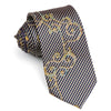 Daniel Hechter Rhinestone Silk Neck Tie Golden Scrolls With Beige Black Stripes - San-Dee