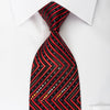 Daniel Hechter Rhinestone Silk Necktie Orange Chevron Stripes On Black With Silver Sparkles - San-Dee