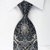 Daniel Hechter Silk Necktie Silver Damask On Black Sparkling With Rhinestones - San-Dee