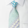 Daniel Hechter Silk Rhinestone Necktie Blue Purple Zigzags On White With Sparkles - San-Dee