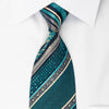 Daniel Hechter Silk Rhinestone Necktie Turquoise Stripes & Floral On Blue With Sparkles - San-Dee