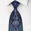 Daniel Hechter Silk Tie Silver Blue Damask On Navy Blue With Large Crystal Rhinestones - San-Dee