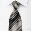 Daniel Hechter Silk Tie Silver Striped On Black With Rhinestones - San-Dee