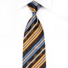 Elegance Men's Crystal Silk Necktie Orange Blue Silver Striped On Brown Sparkling With Rhinestones - San-Dee