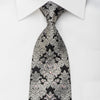 Elegance Men's Rhinestone Necktie Silver Damask On Black Sparkling With Rhinestones - San-Dee