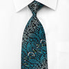 Elegance Men's Silk Necktie Acanthus On Blue Sparkling With Crystal Rhinestones - San-Dee