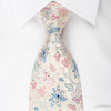 Elegance Silk Necktie Pink Blue Floral On White With Sparkling Crystal Rhinestones - San-Dee