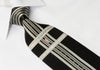 Elegance Silk Necktie Silver Stripes On Black With White Crystal Rhinestones & Silver Sparkles - San-Dee