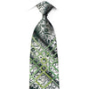 Elle Homme Men's Crystal Rhinestone Silk Necktie Green Floral Scrolls Striped On Silver With Sparkles - San-Dee