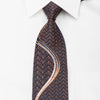 Elle Homme Mens Rhinestone Silk Necktie Orange Wave & Geometric On Navy - San-Dee