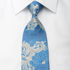 Elle Homme Men's Silk Necktie Silver Acanthus On Blue Sparkling With Crystal Rhinestones - San-Dee