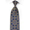Franco Ferraro Men's Silk Necktie Yellow Arabesk On Blue With Sparkles - San-Dee