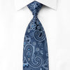 Gallieni Men’s Silk Necktie Paisley On Blue Sparkling With 