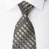 GGio Rhinestone Silk Necktie Silver Circles On Black With 