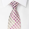 GGio Rhinestone Silk Necktie Silver Purple Striped On White 