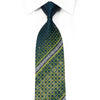 Grand Jour Rhinestone Silk Necktie Green Geometric On Blue 