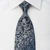 Guy Laroche Rhinestone Silk Necktie Silver Vines On Blue 