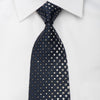 Indian Homme Rhinestone Silk Necktie Silver Dots On Navy 