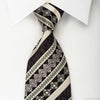 Indian Homme Rhinestone Silk Necktie Silver Striped On Black