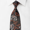 Kenzo Mens Woven Silk Tie Silver Orange Floral On Black - 1