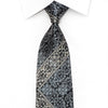 Lancetti Men’s Crystal Necktie Silver Acanthus On Black Silk