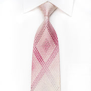 Lancetti Men’s Crystal Silk Necktie Geometric On Pink With 