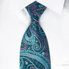 Lancetti Silk Necktie Turquoise Purple Paisley On Dark Blue 
