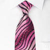 Lancetti Silk Rhinestone Necktie Pink Black Zebra Striped 