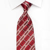 Louis Quatorze Mens Silk Necktie Silver Striped On Burgundy 
