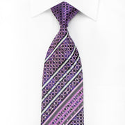 Ludovica Men’s Crystal Silk Tie Striped & Purple Floral On 